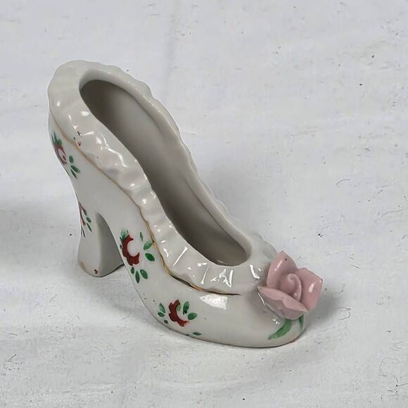 Vintage Porcelain Shoe Figurine w/ Pink Rose & Floral Design - Picture 2 of 6
